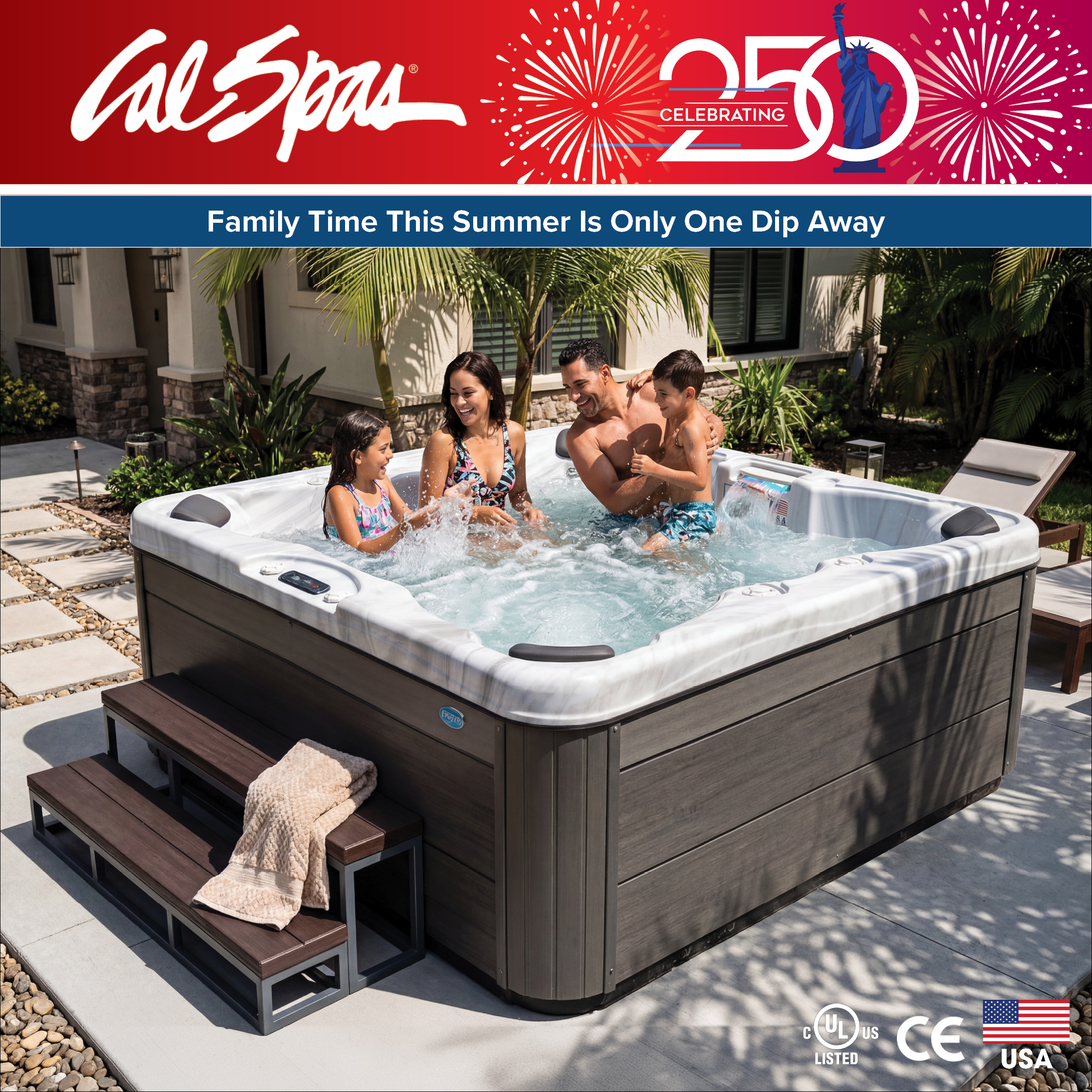 Calspas hot tub being used in a family setting - Lehi